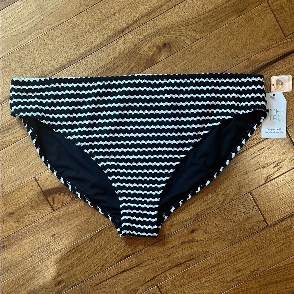 Black and White Wave Crochet Mid-Rise Bikini Bottom NWT Size 2X